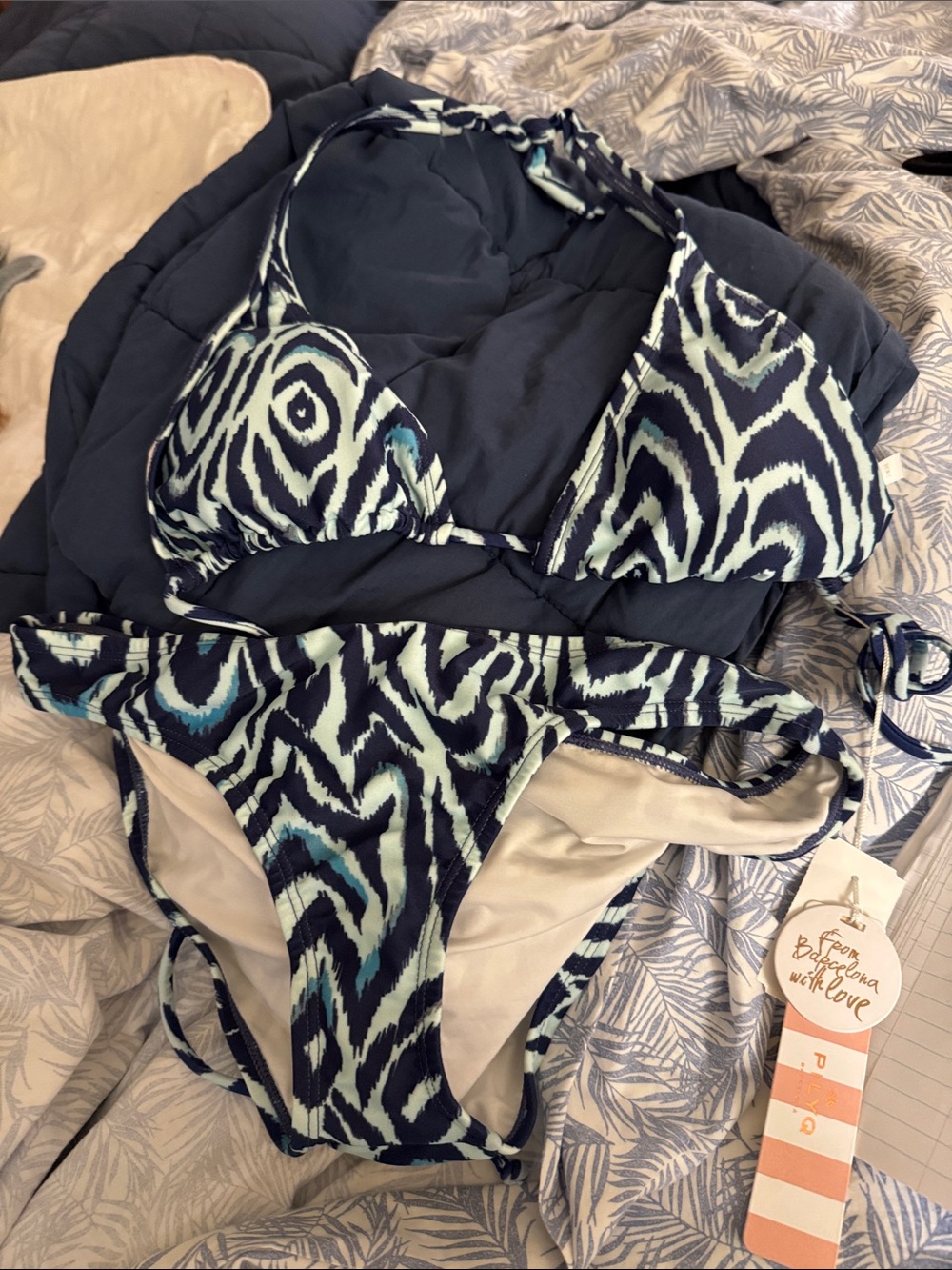 Pilyq Blue and White Leaf-Print Swim Coverup
